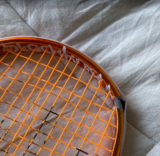 Black Knight Ion Storm close-up of structural frame failure and crack at racket head